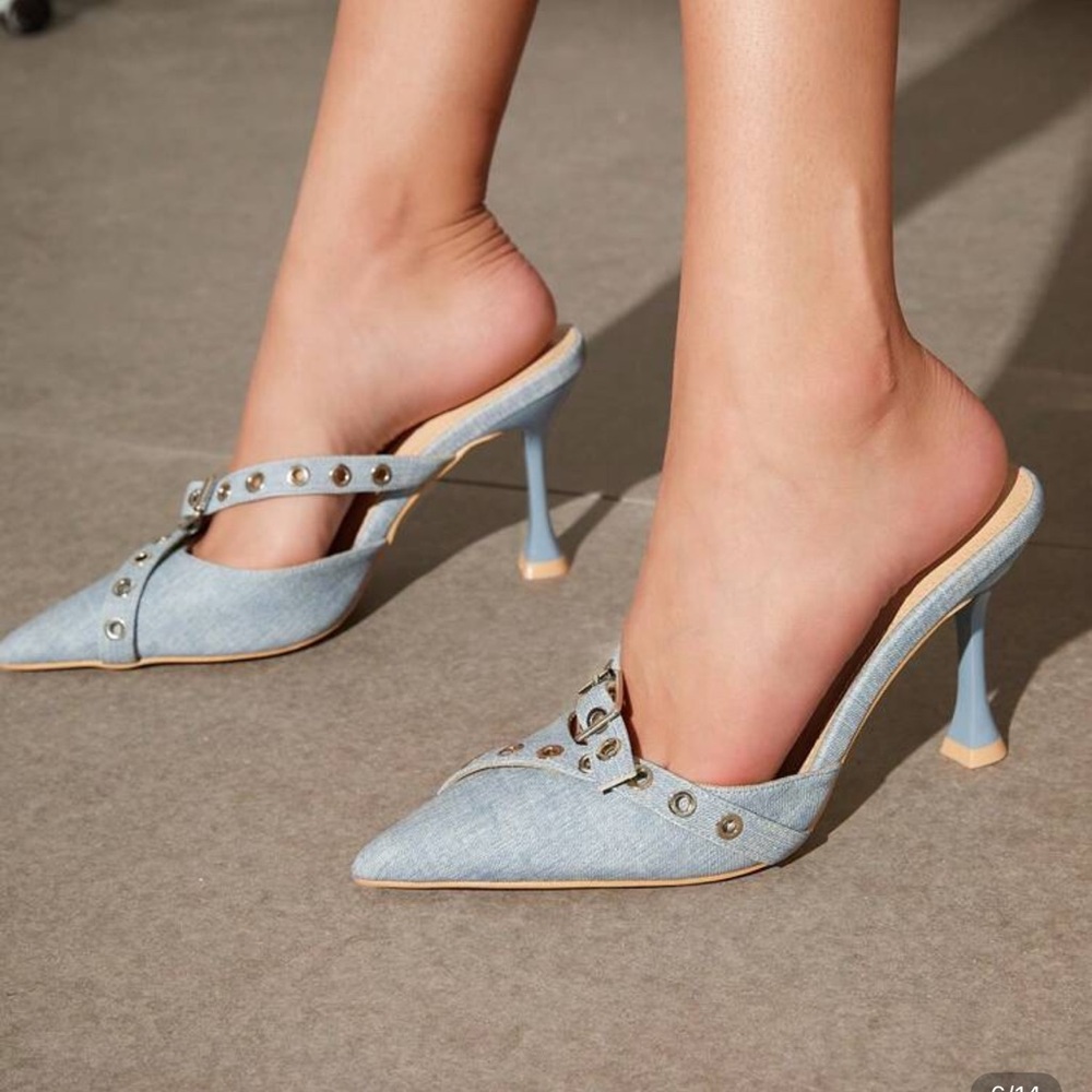 SHEIN Light Blue Studded Heels